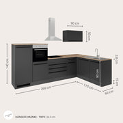 Cocina esquinera JAZZ 4 sin electrodomésticos en forma de L, negro mate y acabado roble Lanzelot