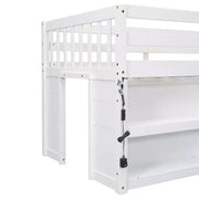 Cama alta infantil individual Whisen de 79.8"L x 43.9"An con estantes de dos niveles y luz LED
