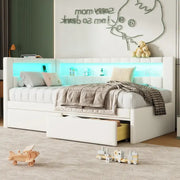 Cama con plataforma tapizada con puertos USB e iluminación LED - Base de cama matrimonial/individual con 2 cajones de almacenamiento - Dormitorio moderno
