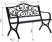 casa.pro Banco de jardín Utav Banco de exterior resistente a la intemperie 127 x 53 x 79 cm Banco de metal máx. 300 kg Gris oscuro con pátina verde Banco de 3 plazas