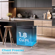 Congelador horizontal ZAFRO de 1.8 pies cúbicos, congelador compacto con 2 cestas y temperatura ajustable, puerta de apertura superior para hogar, dormitorio, cocina, bar