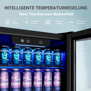 EUHOMY Mini refrigerador de bebidas de 90L para 126 latas con puerta de cristal, estantes ajustables, para hogar, bar, oficina, acero inoxidable negro