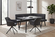 Banco esquinero byLIVING Montreal, brazo largo a la izquierda, muelles ensacados, Al. 87 | Tapicería color antracita, estructura negra, costuras decorativas en el respaldo, banco de comedor, banco de cocina, 181 x 128, Prof. 56 cm