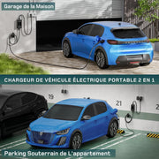 Cargador de coche eléctrico de 3,7 kW [10 m, 6/8/10/13/16 A], cable de carga para coche eléctrico tipo 2 con soporte de pared, pantalla LCD digital, compatible con E-208, Model Y, E-Tech, 500e y otros vehículos eléctricos/híbridos enchufables