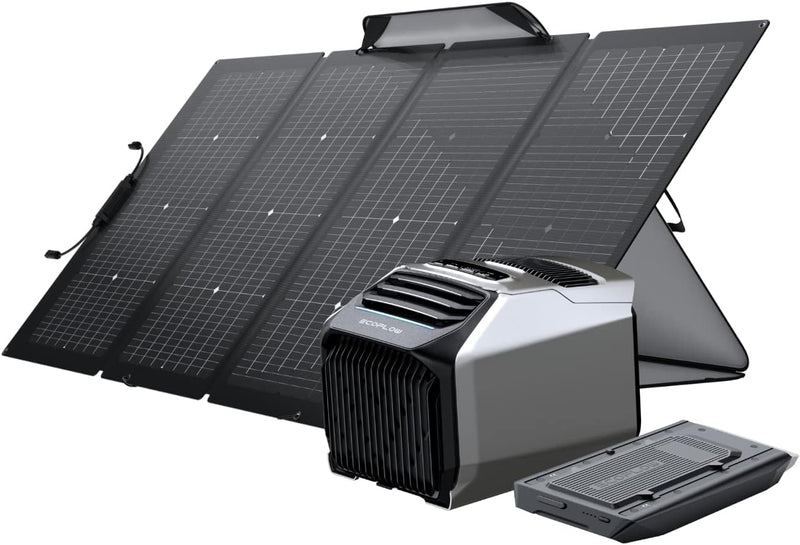 Aire acondicionado portátil EcoFlow WAVE 2 con batería adicional de 1159 Wh y panel solar de 220 W, refrigeración rápida de 5100 BTU, calefacción de 6100 BTU