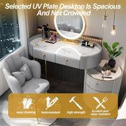 Tocador con espejo y taburete, pantalla táctil, 3 colores, intensidad regulable, con 5 cajones, para mujeres y niñas, cómoda moderna, regalo para dormitorio, gris, 80 cm