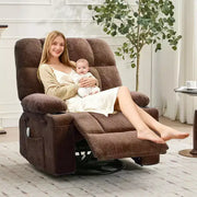 Sillón reclinable extragrande para adultos, sofá mecedor giratorio manual, bolsillos laterales y portavasos para personas altas y grandes, sala de estar