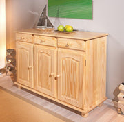 Inter Link - Cómoda de estilo rústico - Aparador - Aparador buffet - Estilo rústico - Mueble auxiliar - Pino macizo - 3 puertas - 3 cajones - Natural lacado - Abaco