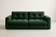 Sofá de 2 plazas en tela verde 200×100×85 cm, cojines incluidos