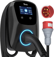 Cargador de vehículo eléctrico inteligente Tera Wallbox Tipo 2 con APP 11kW 16A 400V CE&TÜV, WiFi y Bluetooth, cable de carga de 7m con soporte, Wallbox para el hogar, enchufe CEE trifásico para EV y PHEV W01 Negro