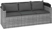 Sofá de jardín de 3 plazas con techo y reposapiés, muebles de jardín tipo lounge, conjunto de jardín, muebles de salón, salón para balcón, rincón de asiento para balcón, zona de estar para jardín, ratán sintético gris