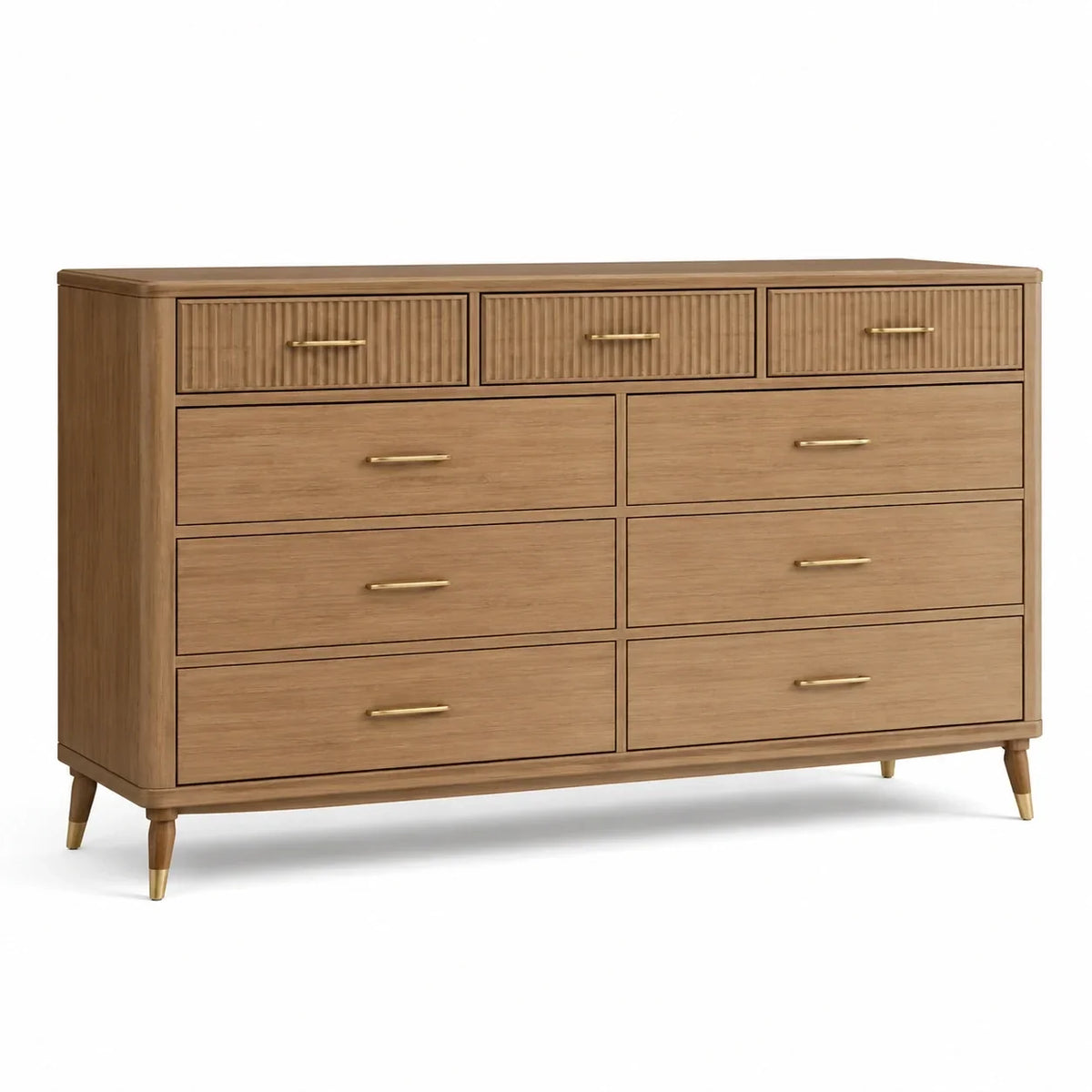 Cómoda de madera de 9 cajones en color marrón claro