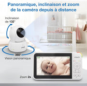 Monitor de video para bebés VTech con 2 cámaras y pantalla LCD a color de 5", hasta 17 horas de transmisión de video y 31 horas en modo solo audio, visión nocturna, giro-inclinación-zoom: VM924-2