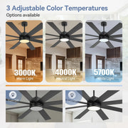 Ventilador de techo negro de 65 pulgadas y 8 aspas con luz y control remoto