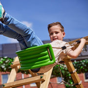 FATMOOSE Columpio JollyJack - Doble con tobogán verde manzana y anexo para trepar, de madera para niños en el jardín