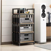 Mueble para equipo de sonido, soporte de 4 niveles para componentes estéreo, torre de audio y video, mueble multimedia, estante de madera moderno, para reproductor de CD/DVD, altavoces, amplificador, unidad de almacenamiento de entretenimiento
