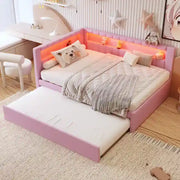 Cama con plataforma tapizada con puertos USB e iluminación LED - Base de cama matrimonial/individual con 2 cajones de almacenamiento - Dormitorio moderno