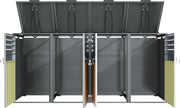 Cubo para 4 contenedores de basura de hasta 240 L con tapa abatible, ventilación con lamas, compartimentos de almacenamiento de basura, cerradura, dos puertas, caseta para jardín, revestimiento para cubos de basura, 4 contenedores