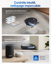 Robot aspirador y fregasuelos ECOVACS DEEBOT T80 Omni, 18 000 Pa, limpieza automática instantánea con rodillo OZMO, ZeroTangle 3.0, lavado con agua caliente a 40-75 ℃, secado con aire caliente, negro
