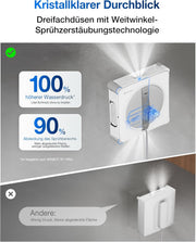Robot limpiacristales ECOVACS WINBOT W2S Omni con estación multifunción, limpieza inteligente hasta los bordes con TruEdge™, carga durante el funcionamiento, TRES boquillas de agua, protección de 12 niveles