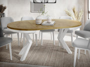 Mesa de comedor redonda extensible estilo loft WFL GROUP - Mesa industrial con patas de metal blanco - Mesa que ahorra espacio para salón - Roble Lancelot - 100 a 180 cm