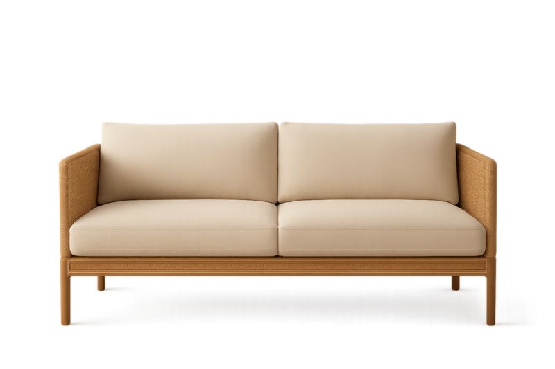 Sofá de ratán de dos plazas beige