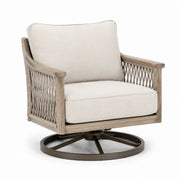 Sillón giratorio de madera de roble con hilo de poliéster y acero con recubrimiento en polvo, beige