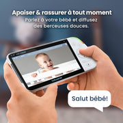 Babysense - Vigilabebés Full HD con pantalla dividida - Con 2 cámaras - Luz nocturna de 6 colores - Máquina de ruido y luz - Batería de 20 horas - Conexión segura sin WiFi