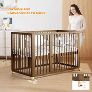 Cuna convertible 8 en 1 JOYMOR, incluye 2 colchones, se convierte en moisés, cuna mediana, cuna de tamaño completo, sofá cama, cama para niños pequeños y corralito.