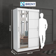 Brent - Armario con espejo, 100 cm de ancho, Windsor Tomy I Armario de dormitorio con 2 barras para ropa y estantes para ropa I Armario ropero Roble Sonoma