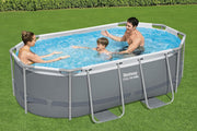 Set de piscina con estructura Bestway Power Steel con bomba de filtro 305 x 200 x 84 cm, gris, ovalada