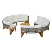 Set de sofá seccional redondo de madera de acacia para exteriores con mesa de centro, 12 plazas