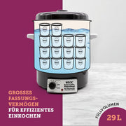 WECK Einkochautomat WAT14 (Serie Finale) esmaltado con termostato de precisión – Olla para conservas de 29 L, calentador de vino caliente, extractor de jugos al vapor, autoclave para conservas – Hecho en Alemania, alta calidad y versátil