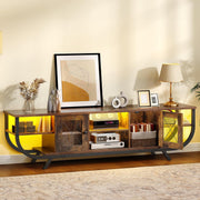 Mueble de TV industrial YITAHOME, soporte de TV de 160 cm para televisores de hasta 65 pulgadas con iluminación LED, mueble de televisión para salón con almacenamiento abierto, marrón vintage