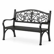 Banco de jardín de hierro forjado con adornos, negro