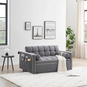 Sofá cama de 2 plazas de terciopelo de 55" con cama extraíble, respaldo ajustable, bolsillos laterales y soporte para teléfono