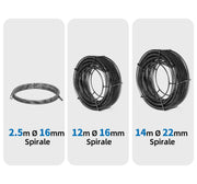 Máquina limpiatuberías eléctrica Anbull de 850 W con espiral de 14 m Ø22 mm, 14,5 m Ø16 mm y 5 m Ø10 mm para tuberías de Ø20 a 200 mm, 450 rpm