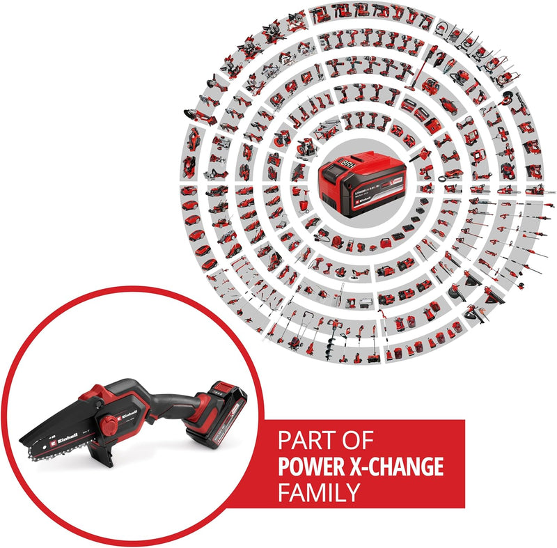 Einhell Sierra de poda a batería GE-PS 18/15 Li Bag Kit Power X-Change (18 V, motor sin escobillas, 12,5 cm de longitud de corte, incl. batería de 2,5 Ah, cargador, cadena de repuesto, bolsa Einhell 45/29)