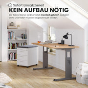 bümö Cajonera móvil con cajones, contenedor con cerradura de madera en haya - Carrito para oficina como mueble bajo de escritorio, cajonera de oficina o contenedor de escritorio con tiradores de barra
