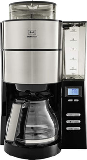 Melitta AromaFresh - Cafetera de filtro - con jarra de cristal - molinillo integrado - función de temporizador - 10 tazas - Negro puro