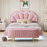 Juego de dormitorio de 2 piezas, cama de plataforma Full con luces LED y otomana de almacenamiento