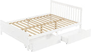 Cama doble Merax con cajones de 140 x 200 cm, cama de madera con cabecero y somier de láminas, estructura de estilo sencillo, cama para niños, jóvenes y adultos, marco de madera de pino, blanco