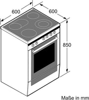 Cocina eléctrica de libre instalación Bosch Serie 4 HKR39C250, 60 cm de ancho, asistente de limpieza EcoClean Direct, aire caliente 3D para hornear en 3 niveles, control por pantalla LED, zona de cocción ampliable para recipientes grandes