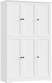 Armario de cocina FirFurd, armario multiusos de 180 cm, armario despensero, aparador con 6 puertas y estantes ajustables, armario multiusos para cocina, salón y recibidor, 180x106x37 cm, blanco