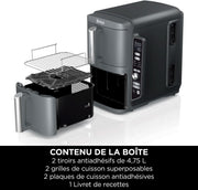 Freidora de aire NINJA Double Stack XL, freidora vertical de 2 cajones, 4 niveles de cocción, 2 cajones y 2 rejillas, diseño compacto, capacidad de 9,5L, 6 funciones de cocción, 8 raciones, gris SL400EU