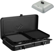 CADAC - 2 Cook 3 Turbo Deluxe y cúpula de parrilla universal - Barbacoa de gas de sobremesa con 2 quemadores y tapa de aluminio - Set de barbacoa para camping al aire libre con encendido piezoeléctrico y dispositivo de fallo de llama - 50mBar