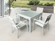 Mesa de jardín extensible MOMMA HOME de aluminio y vidrio templado - Mesa cuadrada extensible de exterior - Dimensiones 90/150 x 90 x 74 cm (blanco)