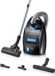 Aspiradora con bolsa Siemens Q5.0 Extreme silencePower VSQ5X1232, para alérgicos, filtro higiénico, gran potencia de succión en parqué, alfombras y baldosas, cable largo, fabricada en Alemania, 850 W, negra