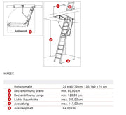 Escalera de desván aislada DOLLE 112x60 cm, valor U 0,77, tres secciones, para 285 cm de altura de habitación, 150 kg de capacidad de carga con aislamiento