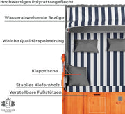 Strandkorb Hanse Ostsee 2,5 plazas Klassik XXL, 160 cm de ancho - Reclinable, ya montado, incluye ruedas para strandkorb, ideal para el hogar, balcón y terraza